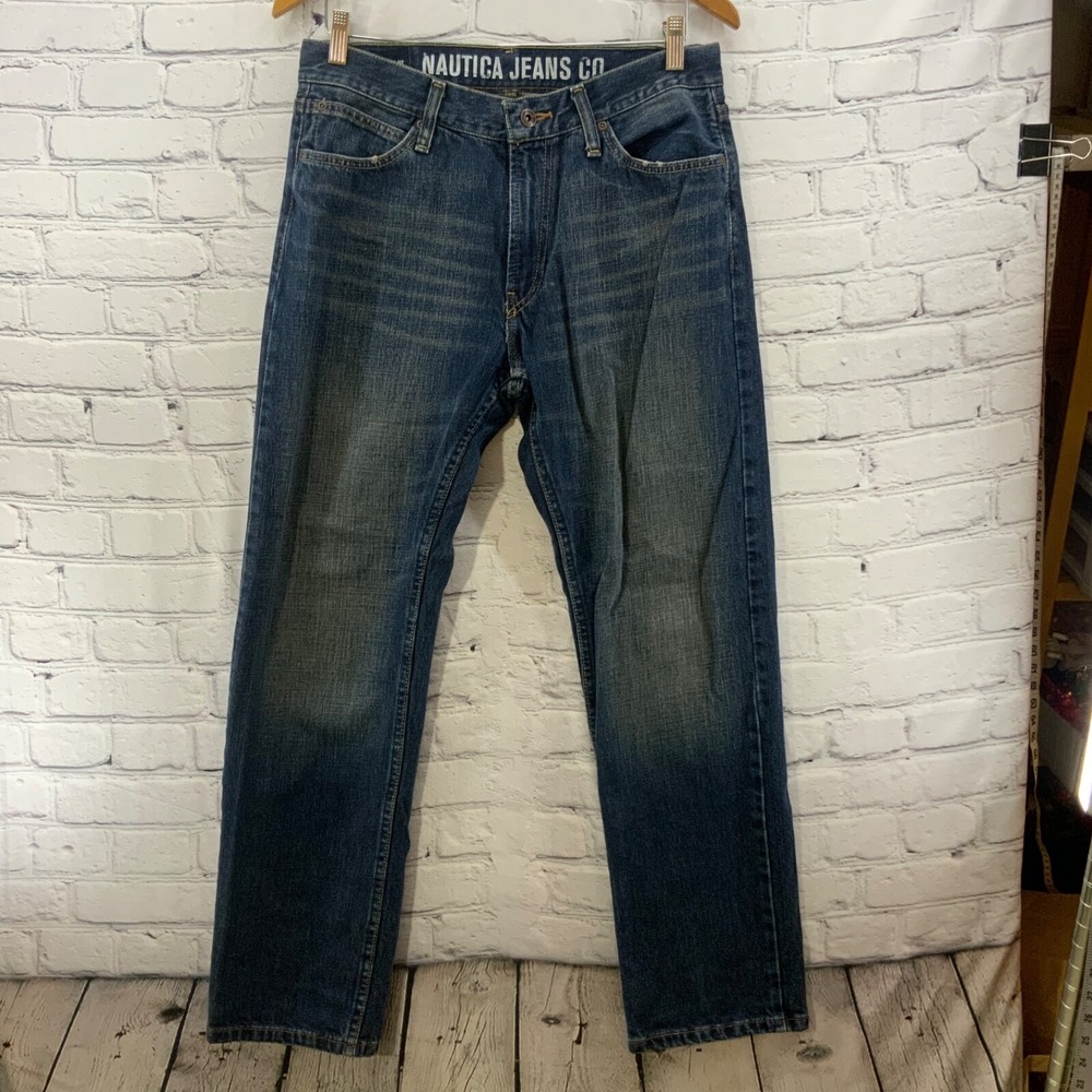 Nautica Blue Jeans Mens Sz 30 x 30 Straight Fit Dark Wash Faded